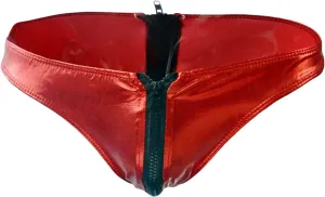 JEsilunmaMY Mens Double Zipper Briefs Low Rise Faux Leather Erotic Lingerie Panties Solid Color Bikini Underwear Swimsuit