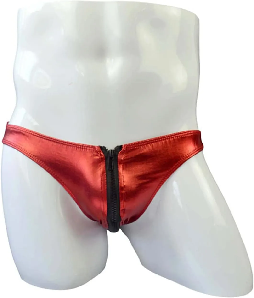 JEsilunmaMY Mens Double Zipper Briefs Low Rise Faux Leather Erotic Lingerie Panties Solid Color Bikini Underwear Swimsuit