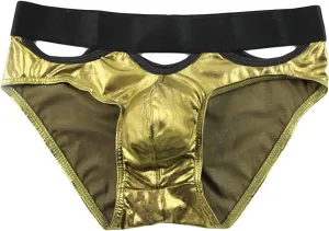 JEsilunmaMY Shiny Leather Briefs for Men Low Waist Hollow Out Bulge Pouch Underwear Sexy Cutout Panties Jockstrap Underpants