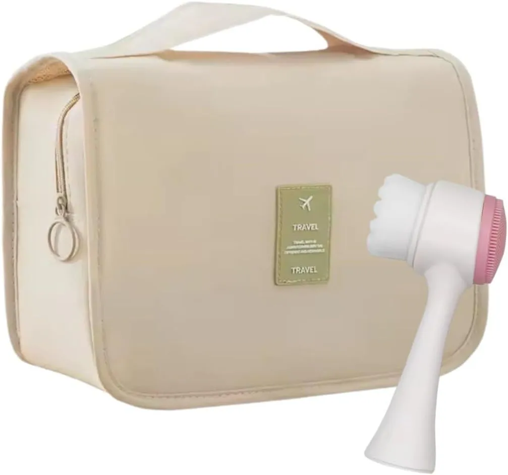 MARIA'S ESSENTIAL - Makeup Bag for Women with Dual Facial Brush - Travel Makeup Bags for Cosmetics - Medium-Size Toiletry Organizer - Skincare, Makeup, and Accessories - Portable and Trendy Beauty Kit