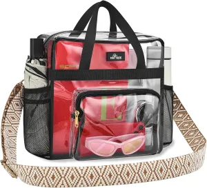 MAY TREE Clear Bag for Stadium Events, 12x6x12 Clear Tote Bag with Removable Strap, Transparent Bag for Concert Sports Festival, Beige Cube-Strap