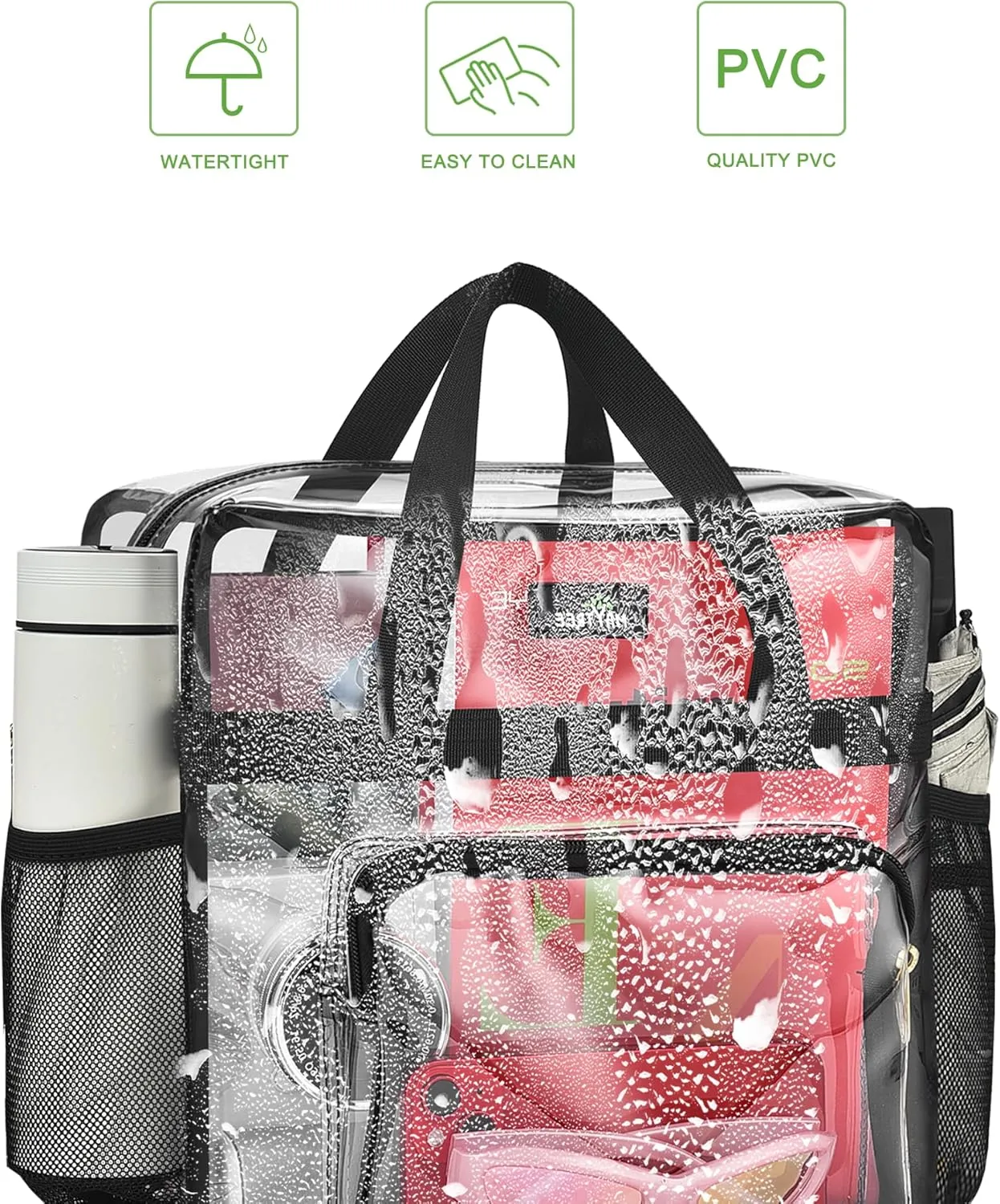 MAY TREE Clear Bag for Stadium Events, 12x6x12 Clear Tote Bag with Removable Strap, Transparent Bag for Concert Sports Festival, Beige Cube-Strap