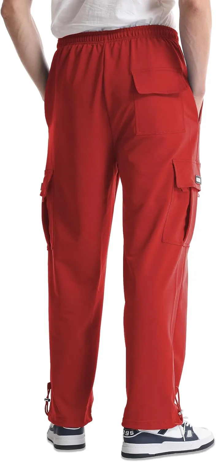 Men's Cargo Sweatpants Loose Fit Pants Joggers for Men with Pockets, Open Bottom Drawstring