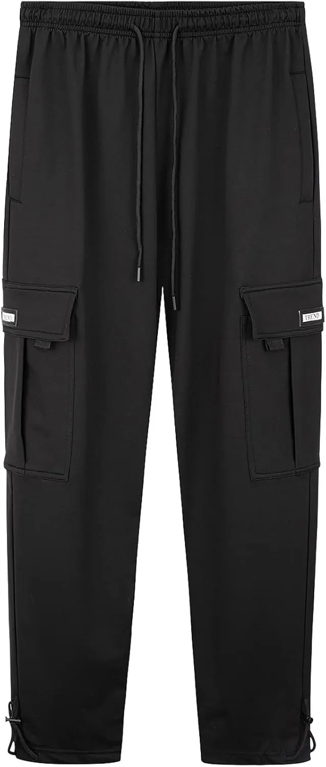 Men's Cargo Sweatpants Loose Fit Pants Joggers for Men with Pockets, Open Bottom Drawstring