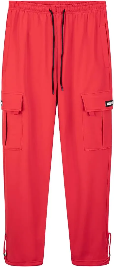 Men's Cargo Sweatpants Loose Fit Pants Joggers for Men with Pockets, Open Bottom Drawstring