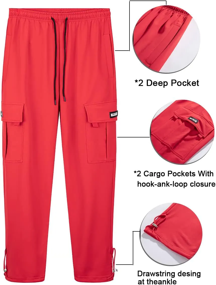 Men's Cargo Sweatpants Loose Fit Pants Joggers for Men with Pockets, Open Bottom Drawstring