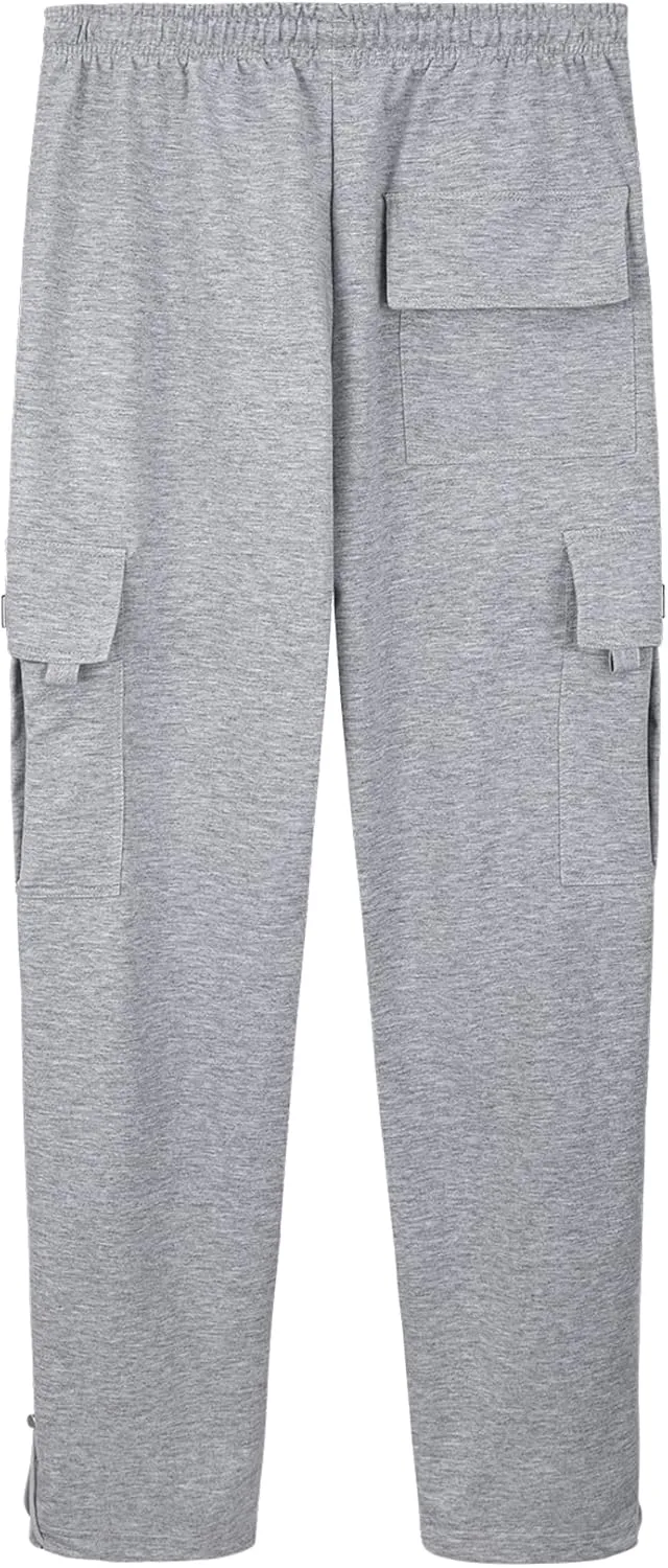 Men's Cargo Sweatpants Loose Fit Pants Joggers for Men with Pockets, Open Bottom Drawstring