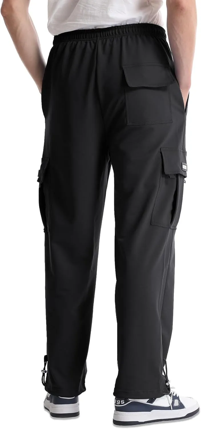 Men's Cargo Sweatpants Loose Fit Pants Joggers for Men with Pockets, Open Bottom Drawstring
