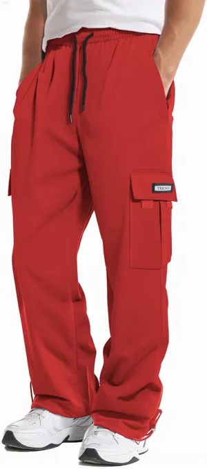 Men's Cargo Sweatpants Loose Fit Pants Joggers for Men with Pockets, Open Bottom Drawstring