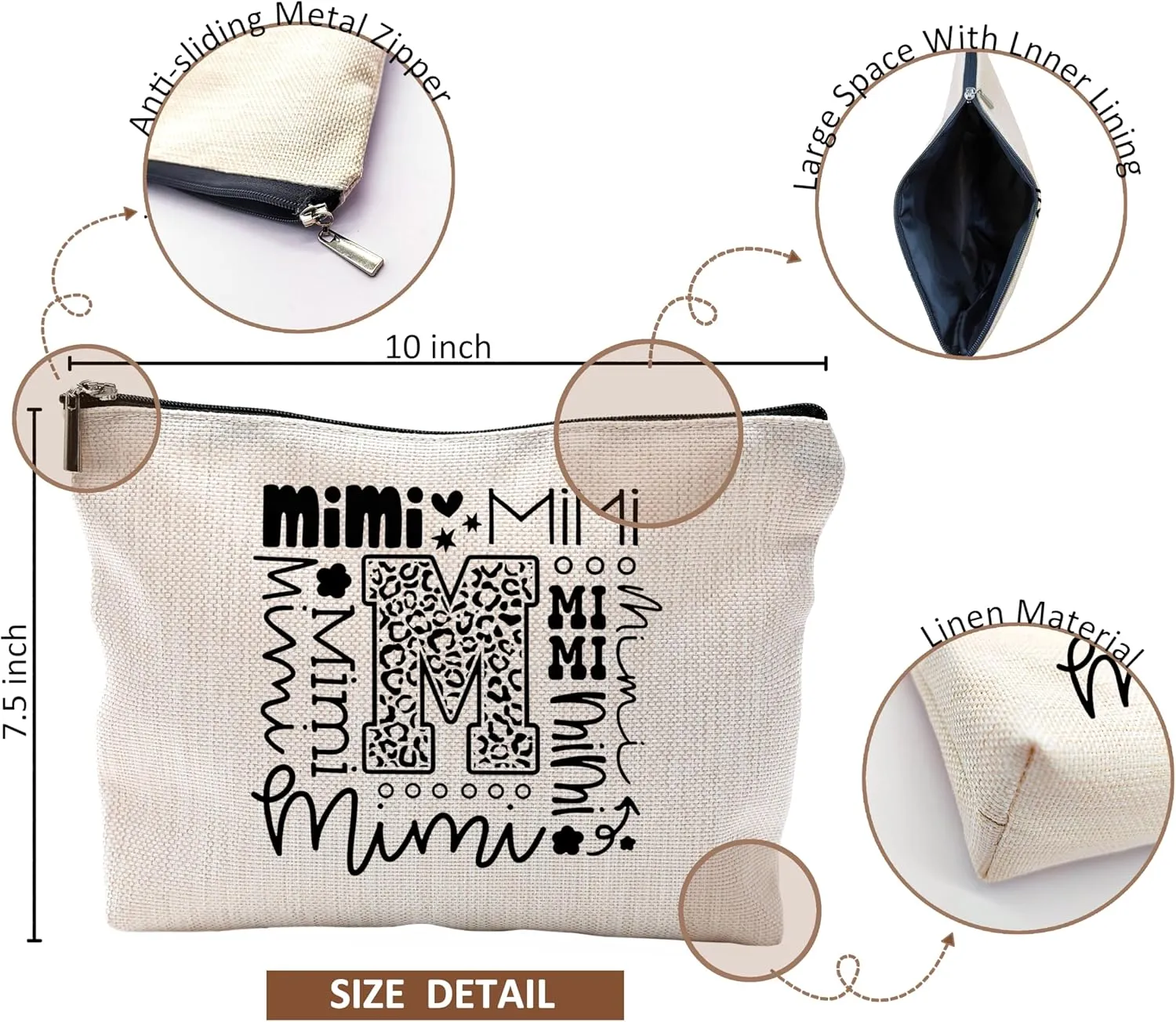 Mimi Makeup Cosmetic Bag - Mothers Day Gift for Grandma, Best Mimi Ever, Small Makeup Bag for Purse, Grandchildren Gift