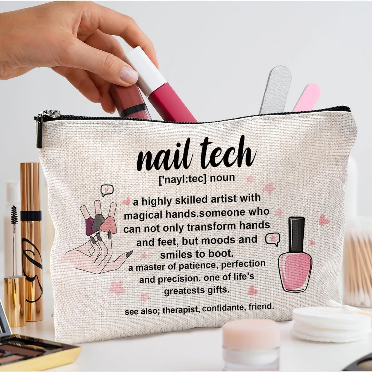 Nail Tech Gifts for Women Makeup Bag, Nail Tech Supplies, Gifts for Nail Technicians, Gifts for Nail Lovers, Nail Tech Cosmetic Bag Toiletry Bag, Nail Artist Gifts, Manicurist Beautician Gifts