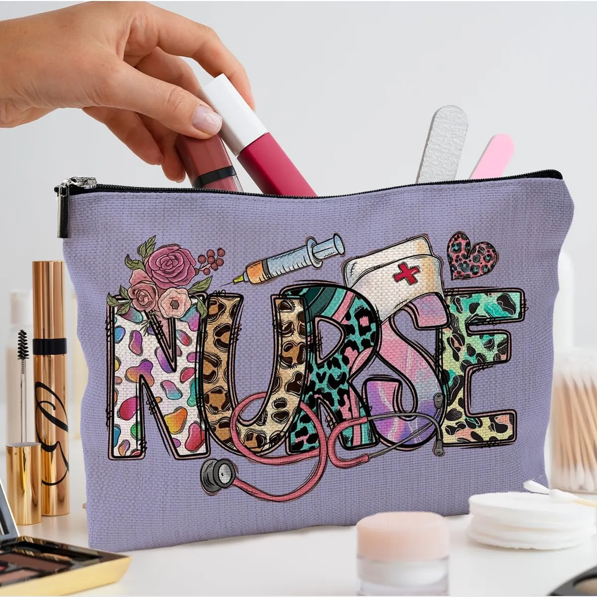 Nurse Makeup Bags,Nurse Gifts for Women,Nurse Cosmetic Bags With Zipper,Nurse Gifts for Nursing Student,Student Nurse Gifts(Purple)