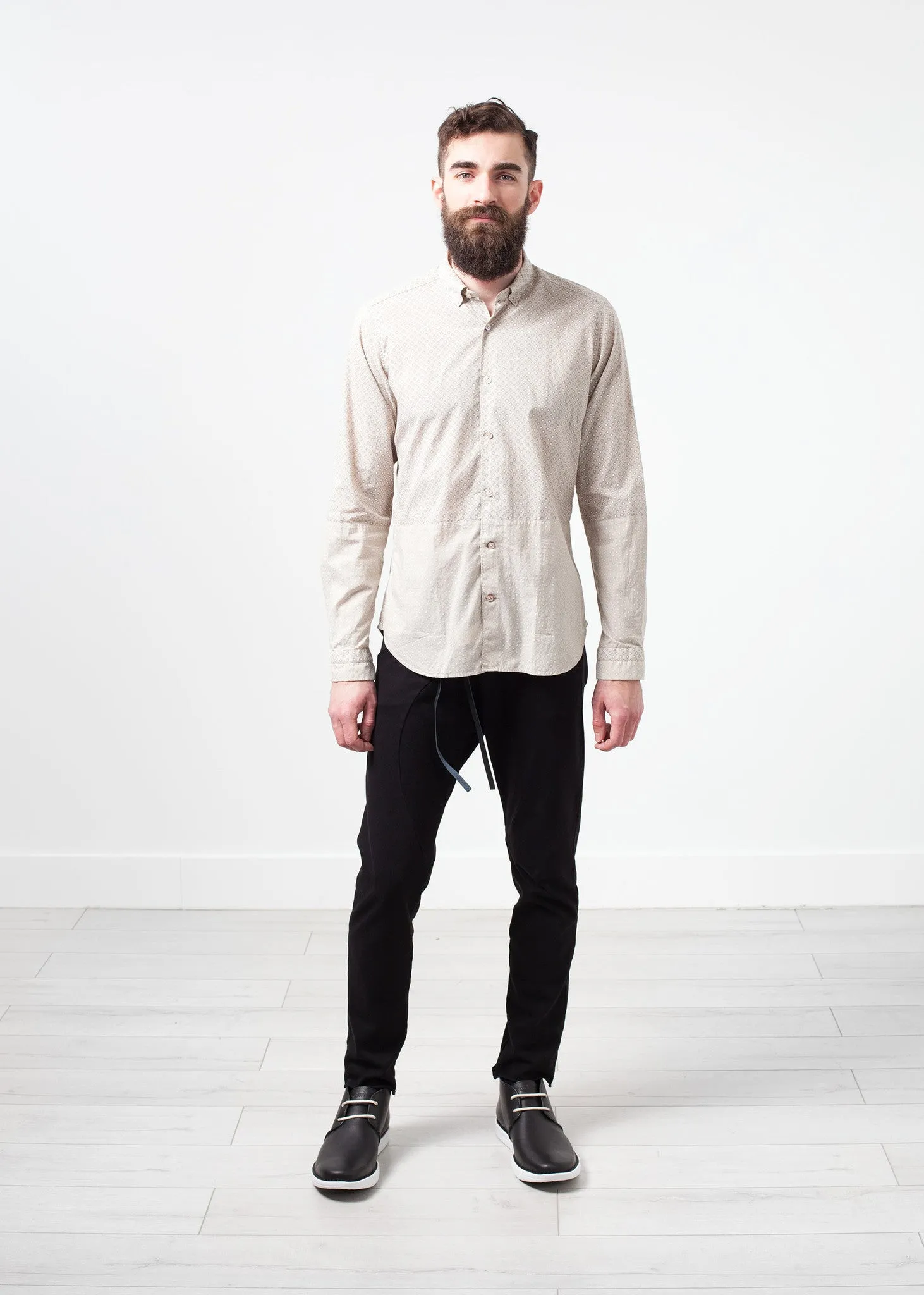Patterned Button Up in Beige -UEB
