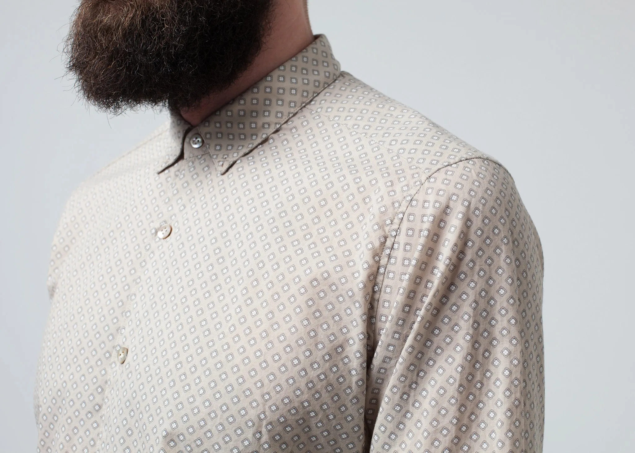 Patterned Button Up in Beige -UEB