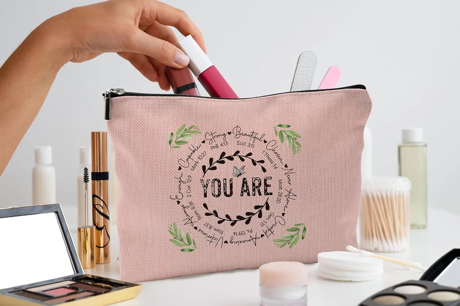 Pink Makeup Bag,Christian Gifts for Women,Inspirational Cosmetic Bags With Zipper,You are Makeup Bag,Inspirational Christian Gifts