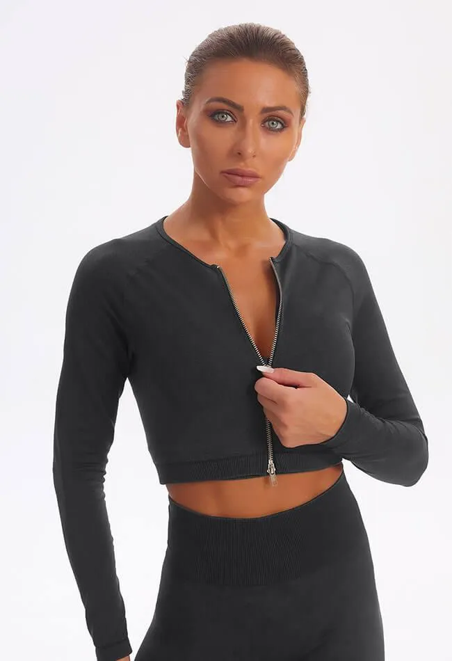 Seamless Washed Zip Up Crop Top - Easy