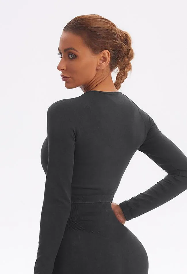 Seamless Washed Zip Up Crop Top - Easy