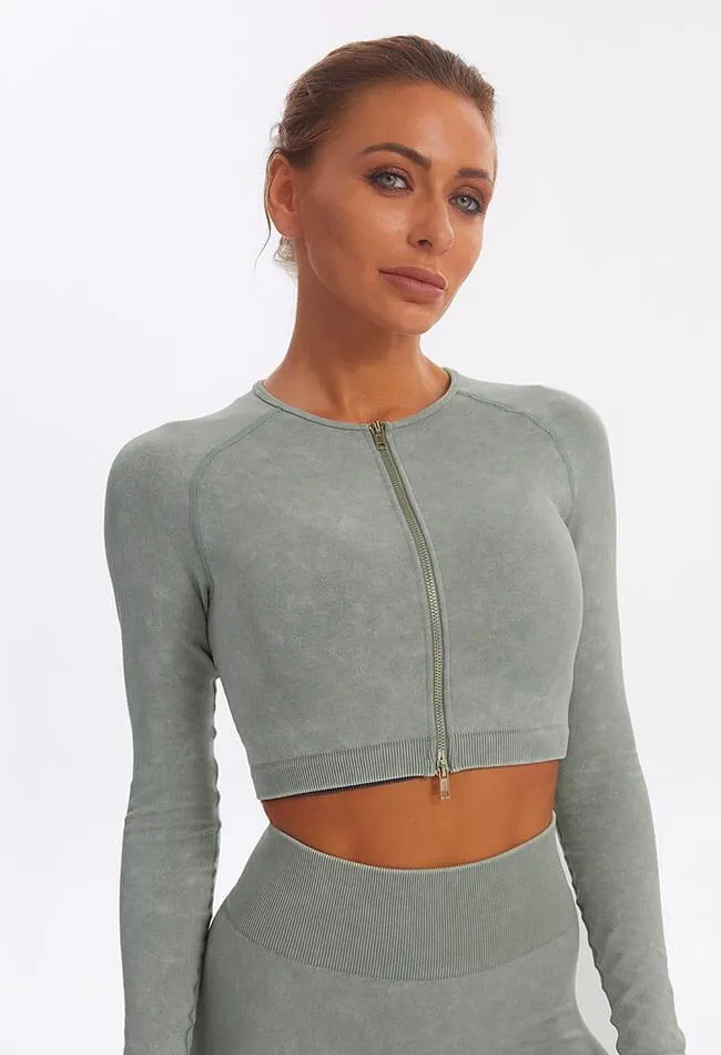 Seamless Washed Zip Up Crop Top - Easy