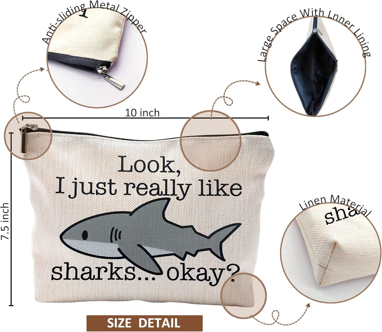 Shark Makeup Bag - Cosmetic Bags With Zipper, Gifts for Shark Lovers