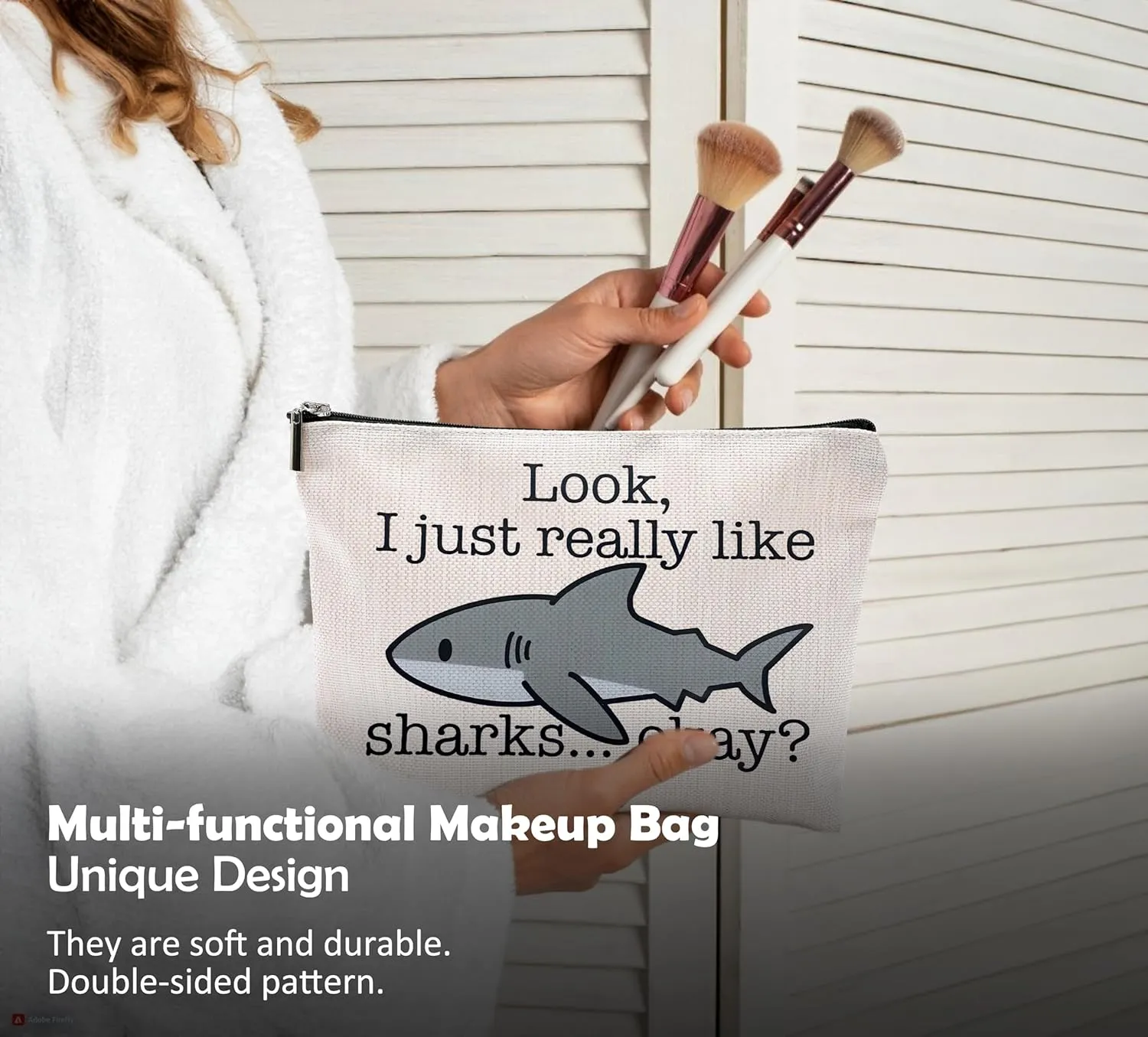 Shark Makeup Bag - Cosmetic Bags With Zipper, Gifts for Shark Lovers
