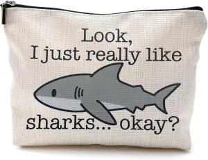 Shark Makeup Bag - Cosmetic Bags With Zipper, Gifts for Shark Lovers