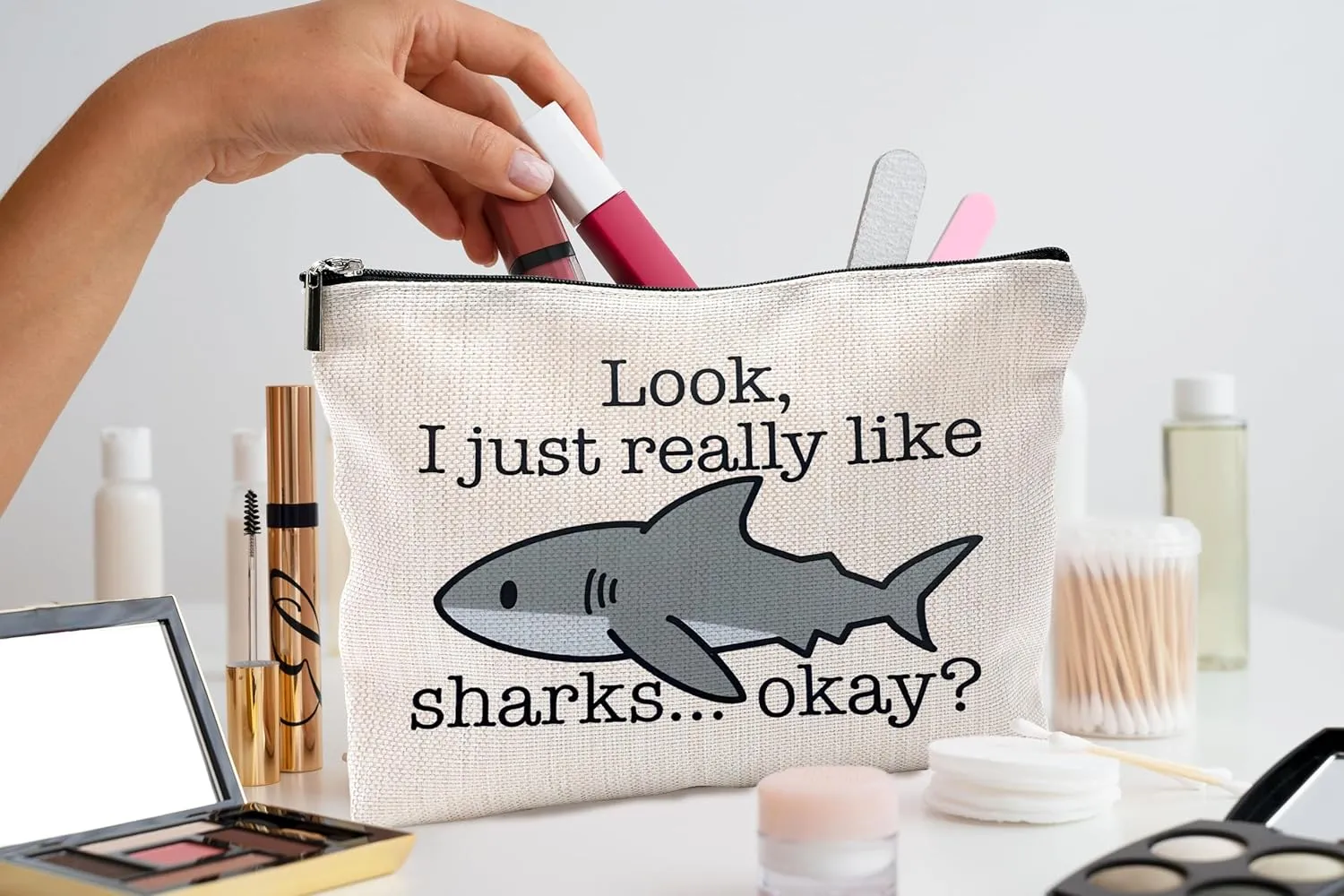 Shark Makeup Bag - Cosmetic Bags With Zipper, Gifts for Shark Lovers