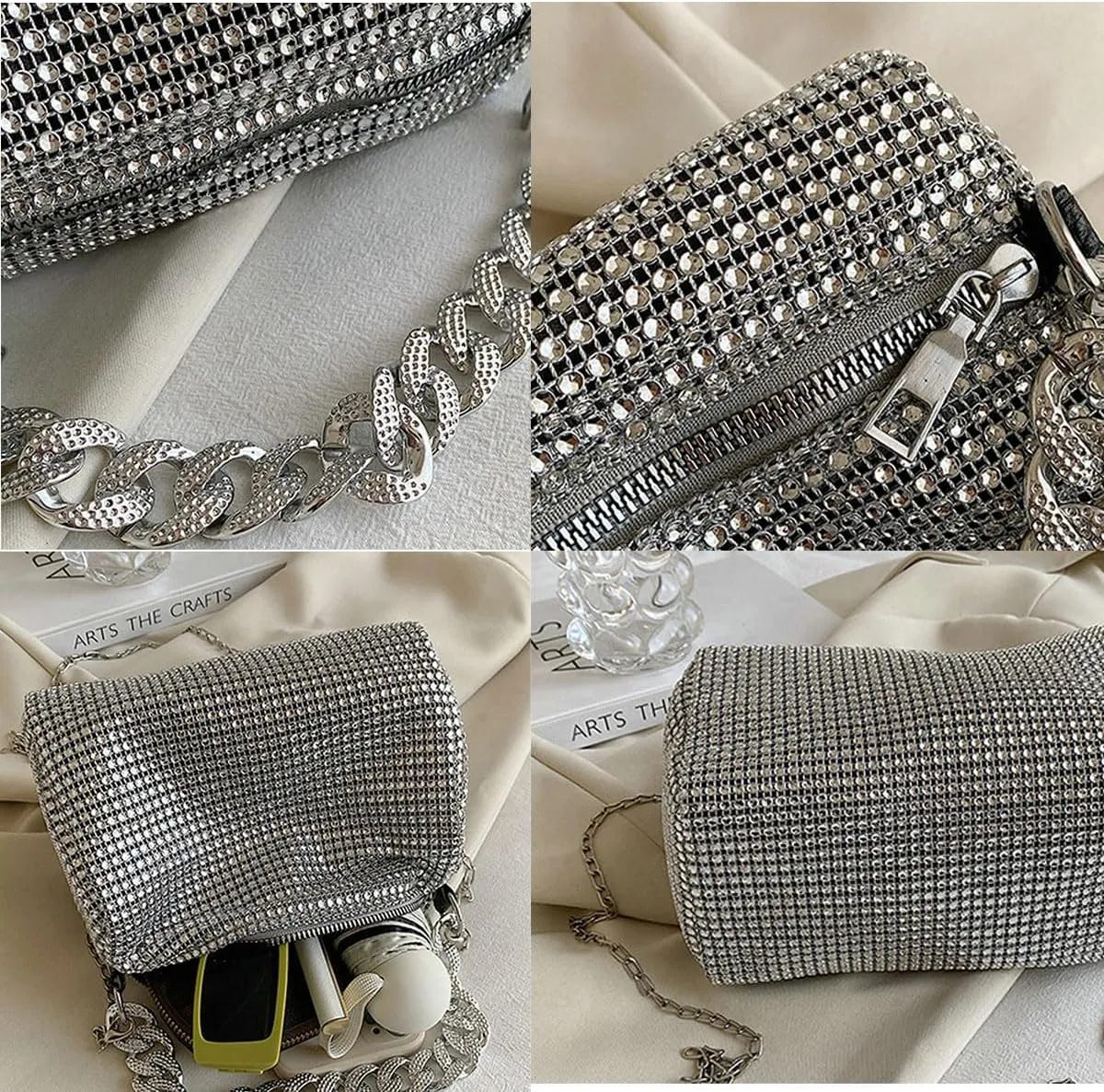 Solyinne Glitter Shoulder Bag for Women Clutch Bag Underarm Bag Rhinestone Crossbody Bag Evening Bag for Wedding Party Club