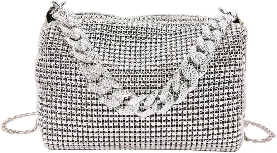 Solyinne Glitter Shoulder Bag for Women Clutch Bag Underarm Bag Rhinestone Crossbody Bag Evening Bag for Wedding Party Club