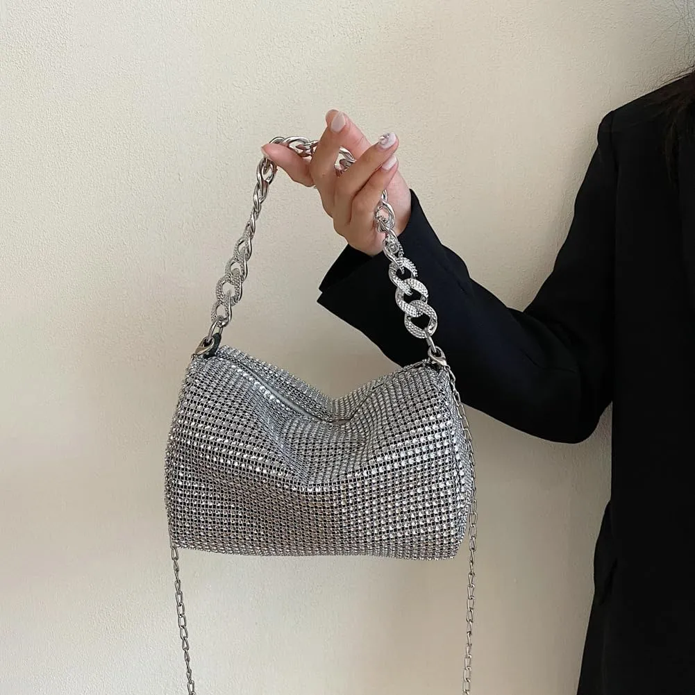 Solyinne Glitter Shoulder Bag for Women Clutch Bag Underarm Bag Rhinestone Crossbody Bag Evening Bag for Wedding Party Club