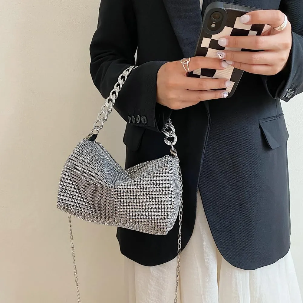 Solyinne Glitter Shoulder Bag for Women Clutch Bag Underarm Bag Rhinestone Crossbody Bag Evening Bag for Wedding Party Club