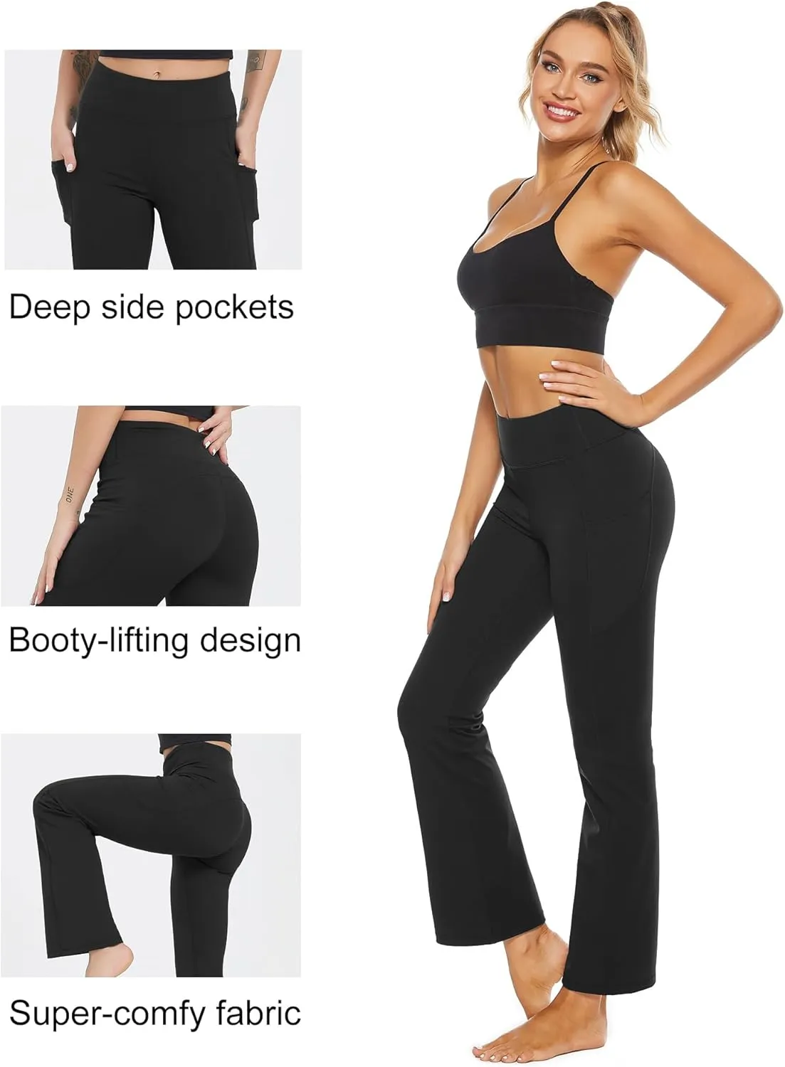 Stelle Bootcut Yoga Pants with Pockets for Women 30" Wide Leg Pants High Waist Tummy Control Workout Yoga Pants