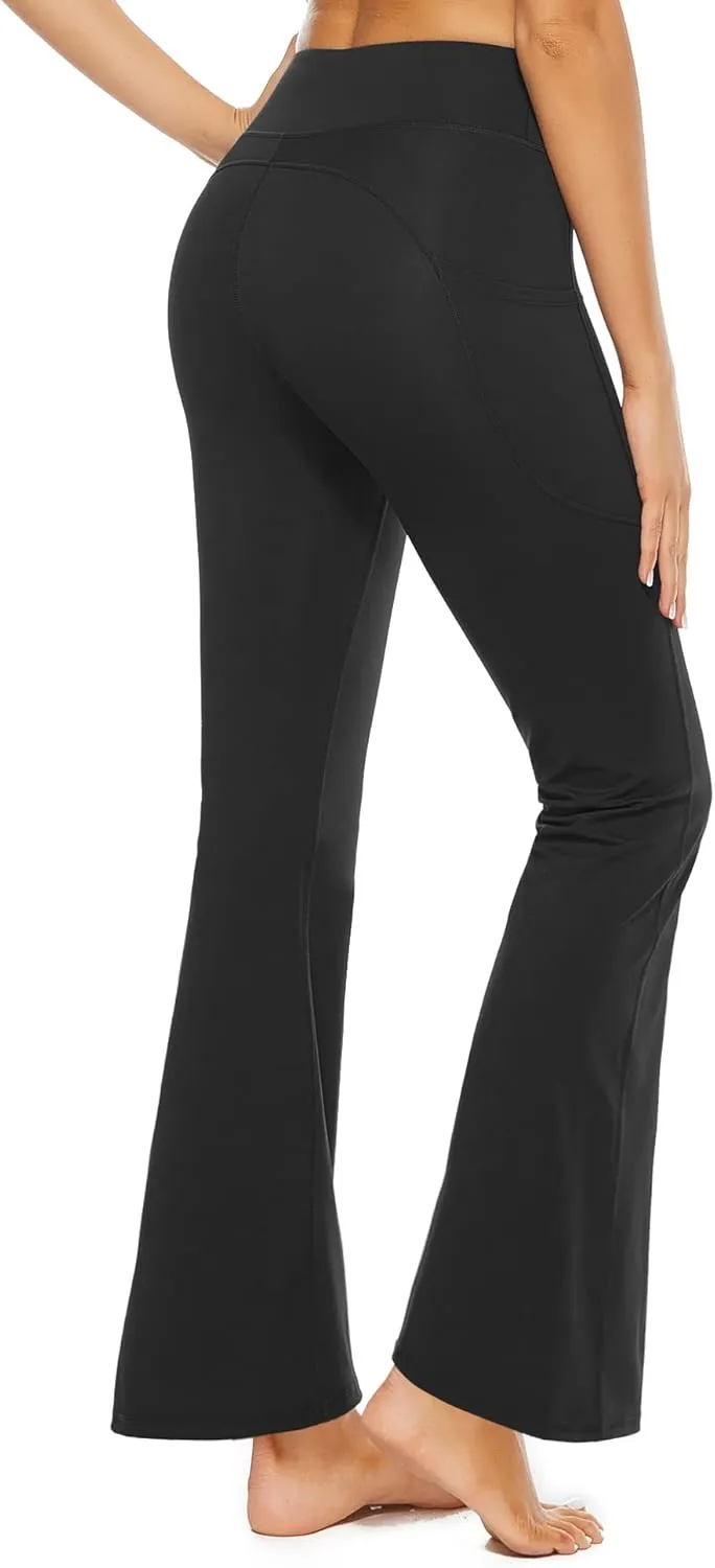 Stelle Bootcut Yoga Pants with Pockets for Women 30" Wide Leg Pants High Waist Tummy Control Workout Yoga Pants
