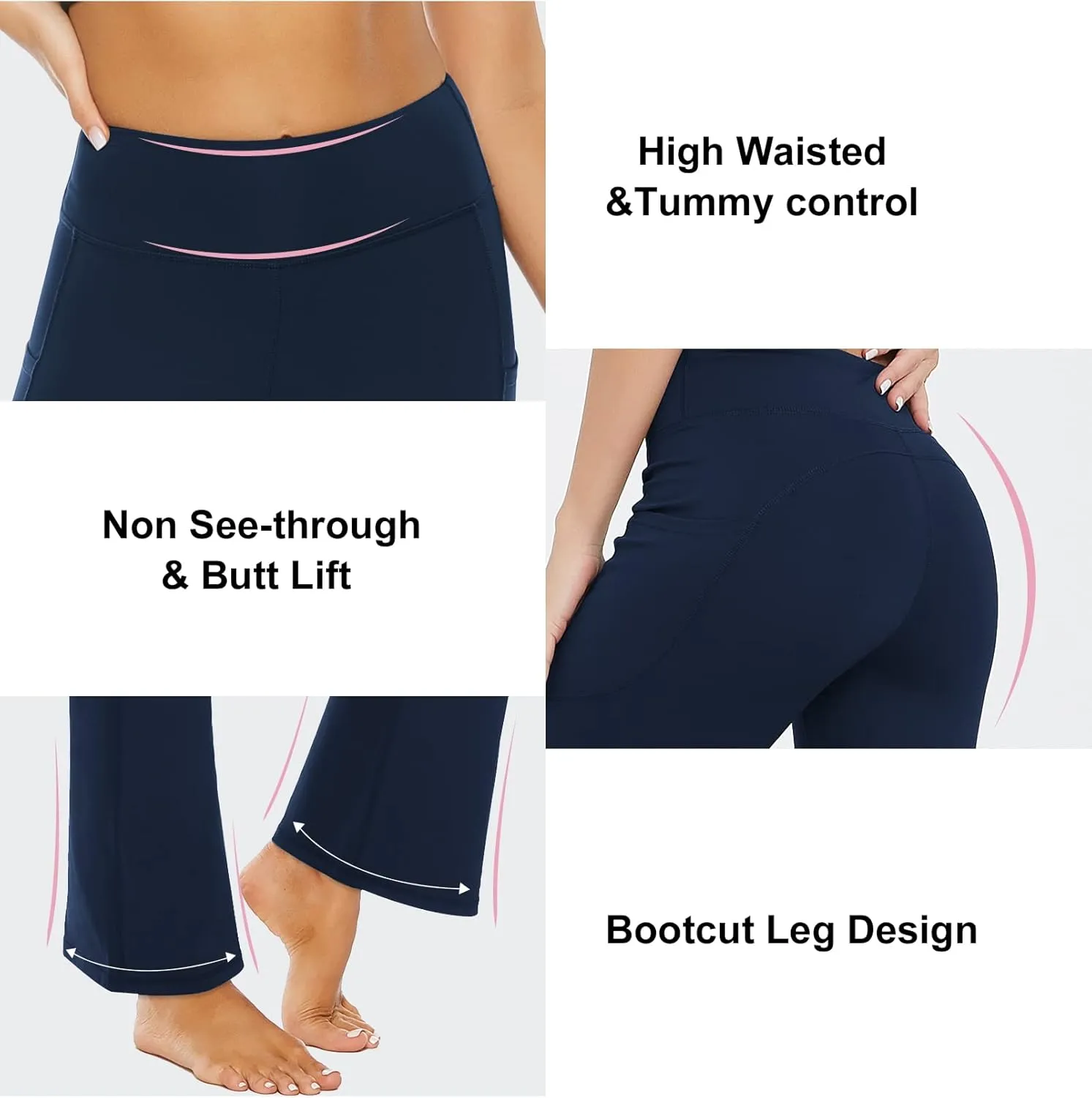 Stelle Bootcut Yoga Pants with Pockets for Women 30" Wide Leg Pants High Waist Tummy Control Workout Yoga Pants