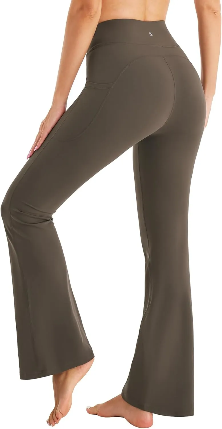 Stelle Bootcut Yoga Pants with Pockets for Women 30" Wide Leg Pants High Waist Tummy Control Workout Yoga Pants