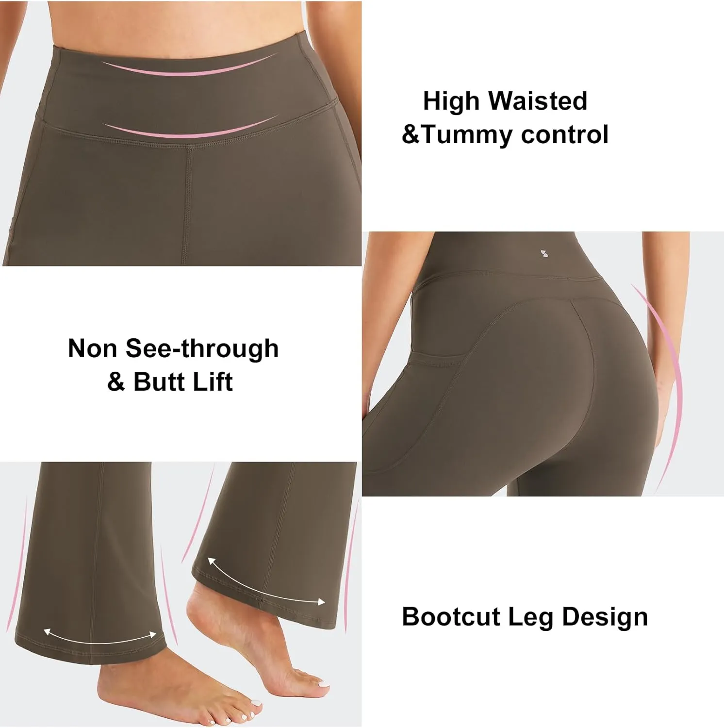 Stelle Bootcut Yoga Pants with Pockets for Women 30" Wide Leg Pants High Waist Tummy Control Workout Yoga Pants
