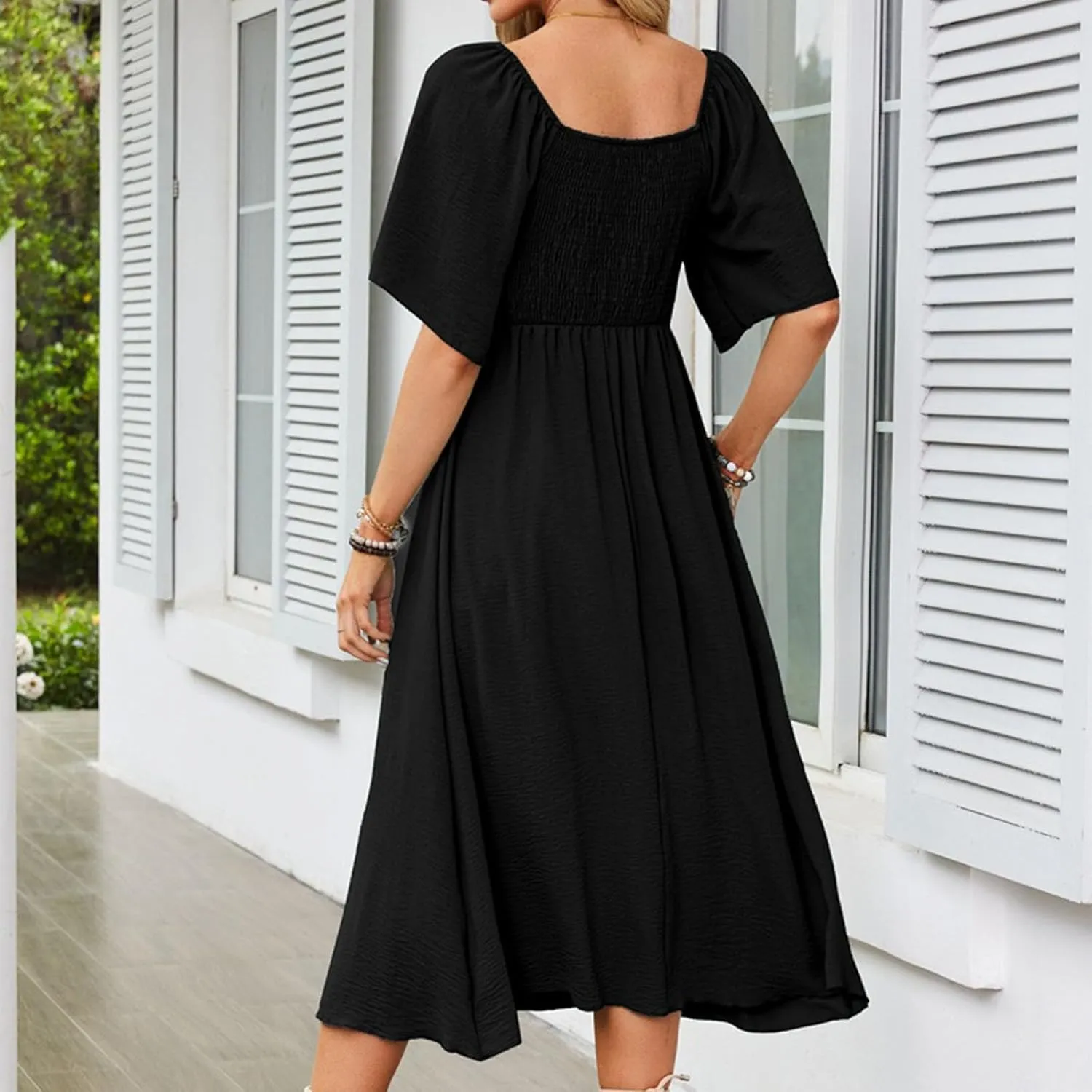 Summer Dresses for Women 2025 Casual Short Sleeve Trendy Bow Tie V Neck Ruffle Flowy Swing Midi Dresses Plus Size