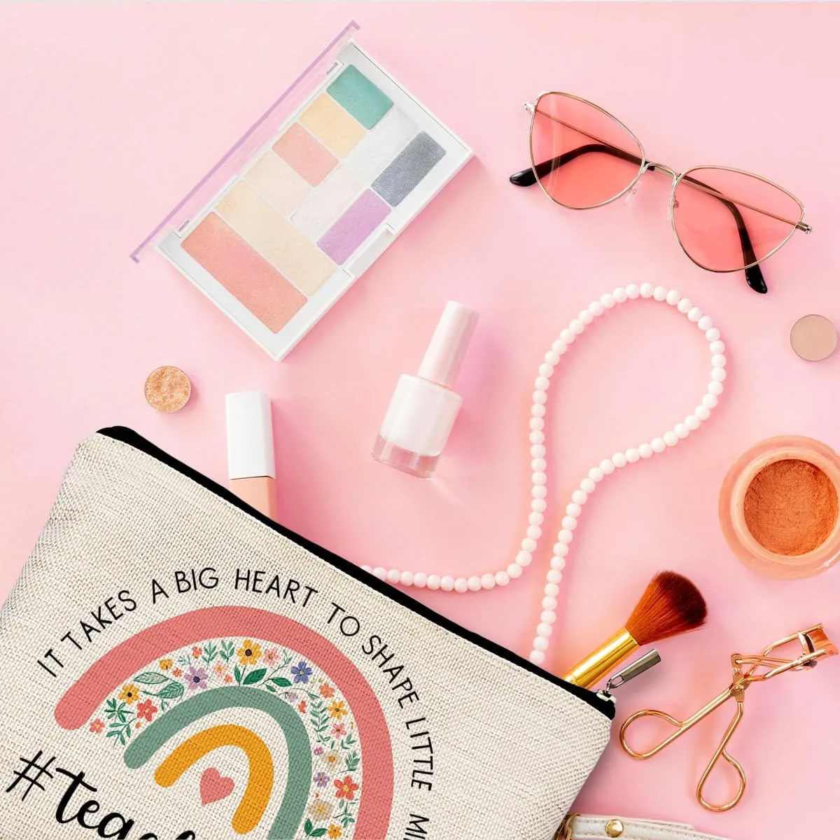 Teacher Appreciation Gifts, Teacher Makeup Bag Gifts for Women, Best Teacher Gifts, Thank You Teacher Gifts, It Takes a Big Heart to Shape Little Minds Teacher Rainbow Cosmetic Bag Makeup Pouch