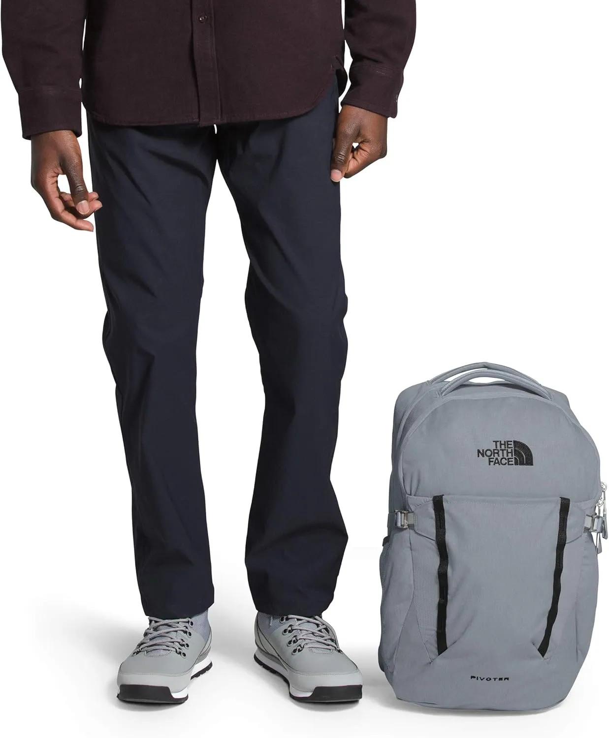 THE NORTH FACE Pivoter Everyday Laptop Backpack, Mid Grey Dark Heather/TNF Black, One Size