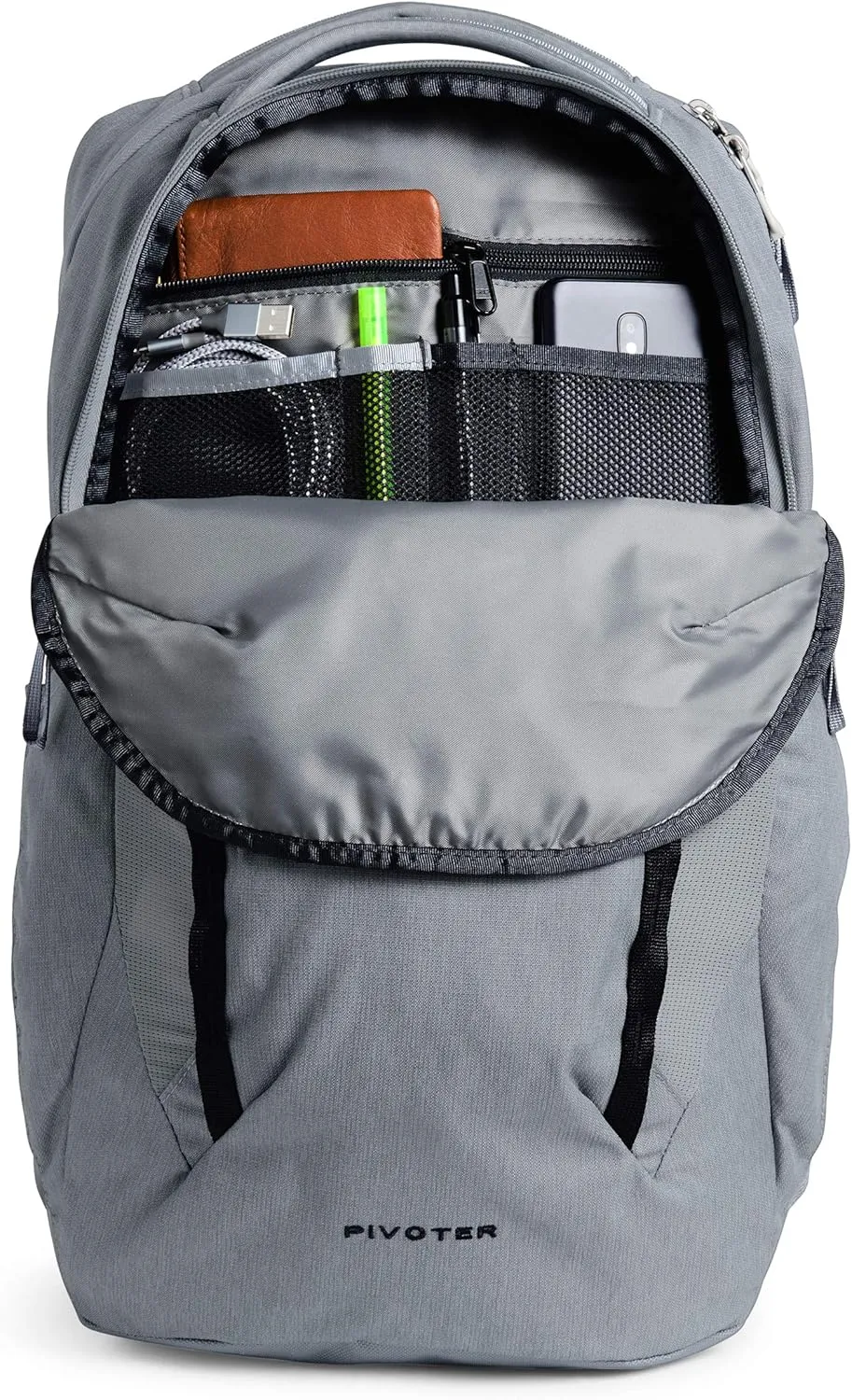 THE NORTH FACE Pivoter Everyday Laptop Backpack, Mid Grey Dark Heather/TNF Black, One Size