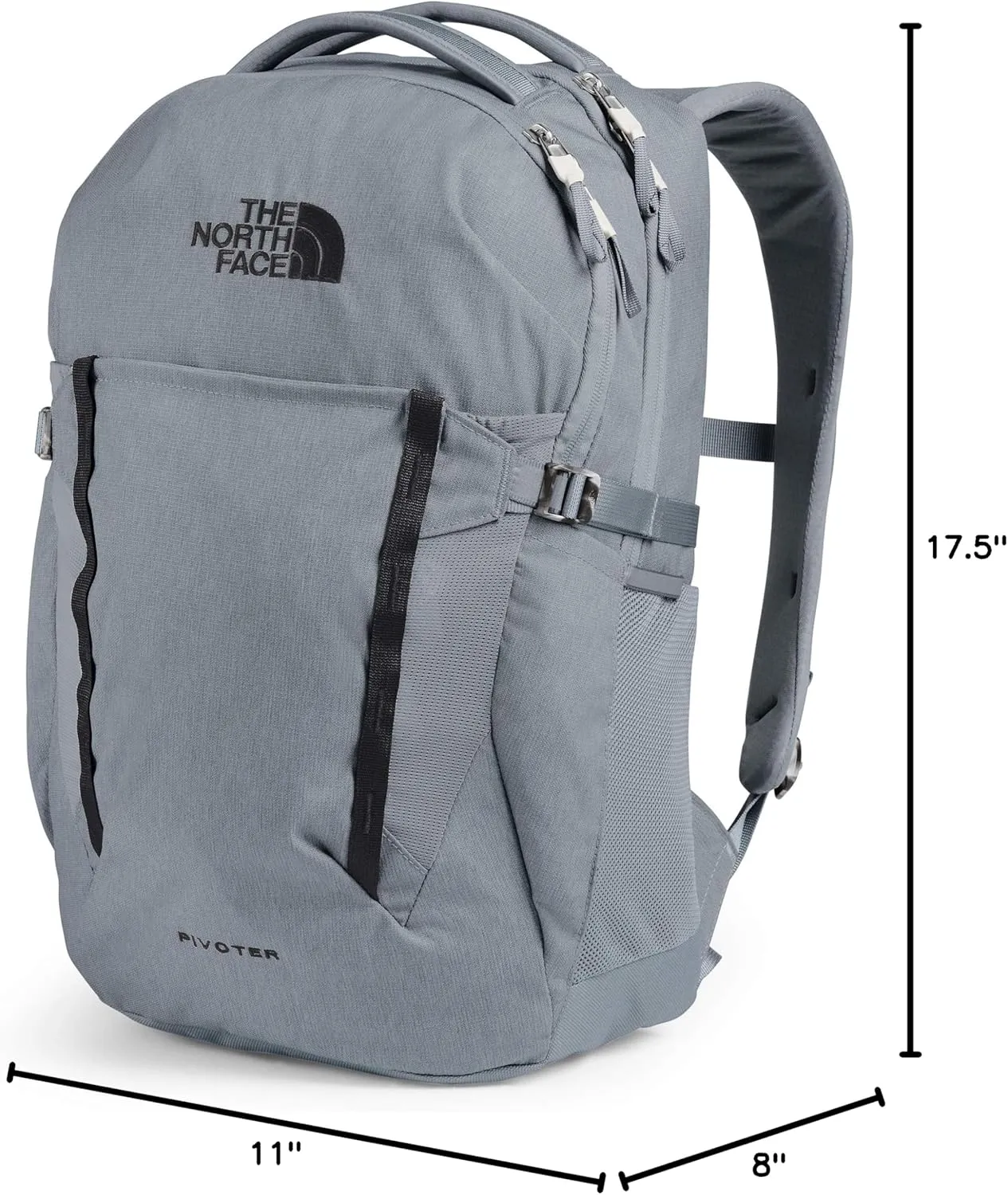 THE NORTH FACE Pivoter Everyday Laptop Backpack, Mid Grey Dark Heather/TNF Black, One Size