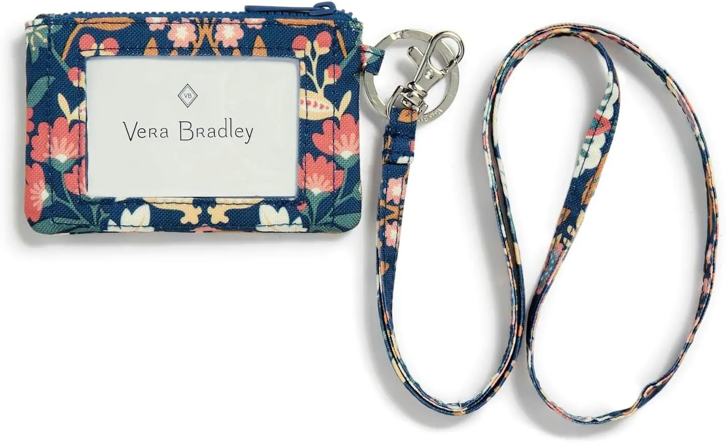 Vera Bradley Women's Recycled Lighten Up Reactive Zip ID Case and Lanyard Combo, Enchanted Mandala Blue, One Size