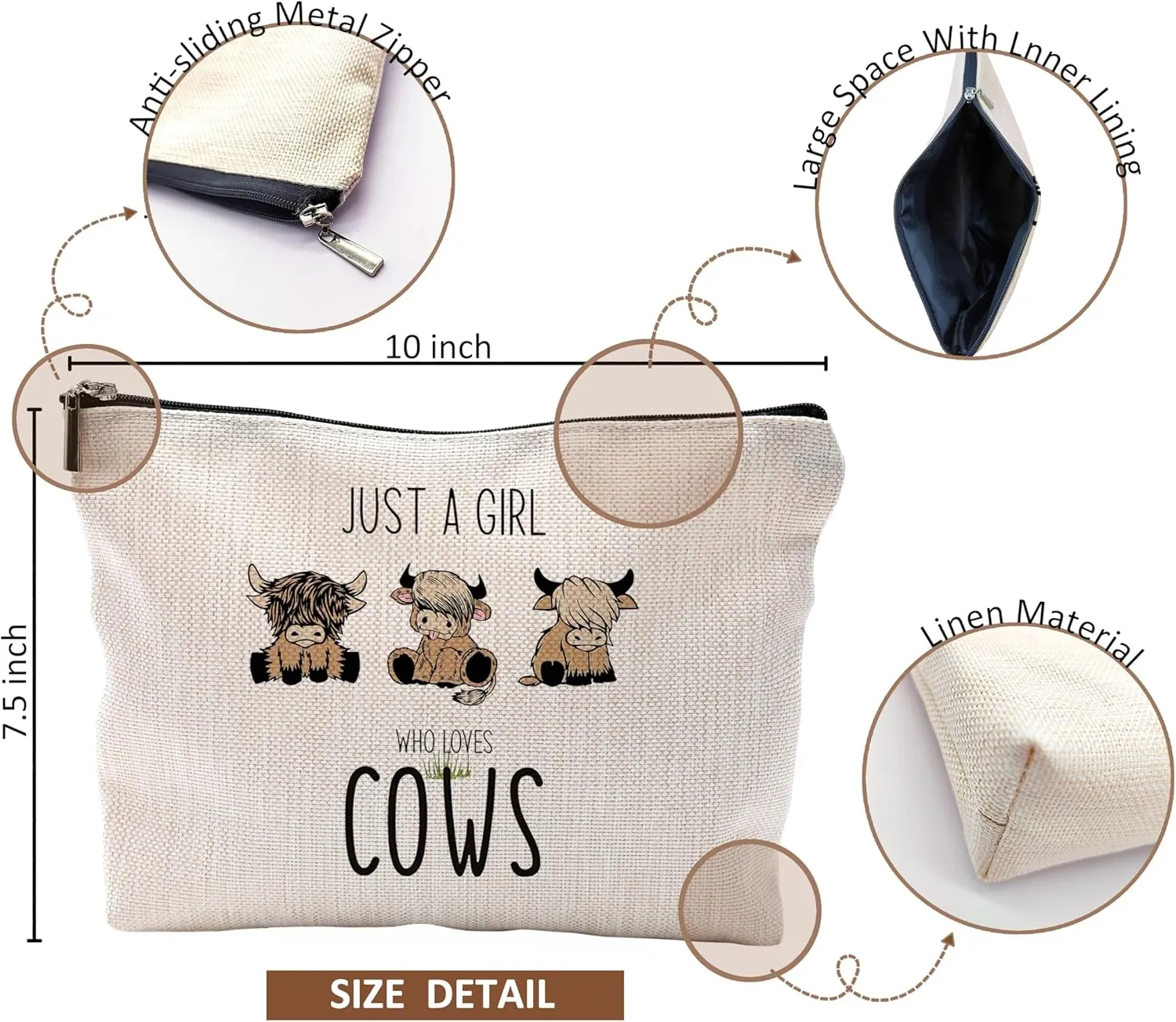 Western Cow Makeup Bag, Gifts for Women Who Love Cows, Cosmetic Bags With Zipper