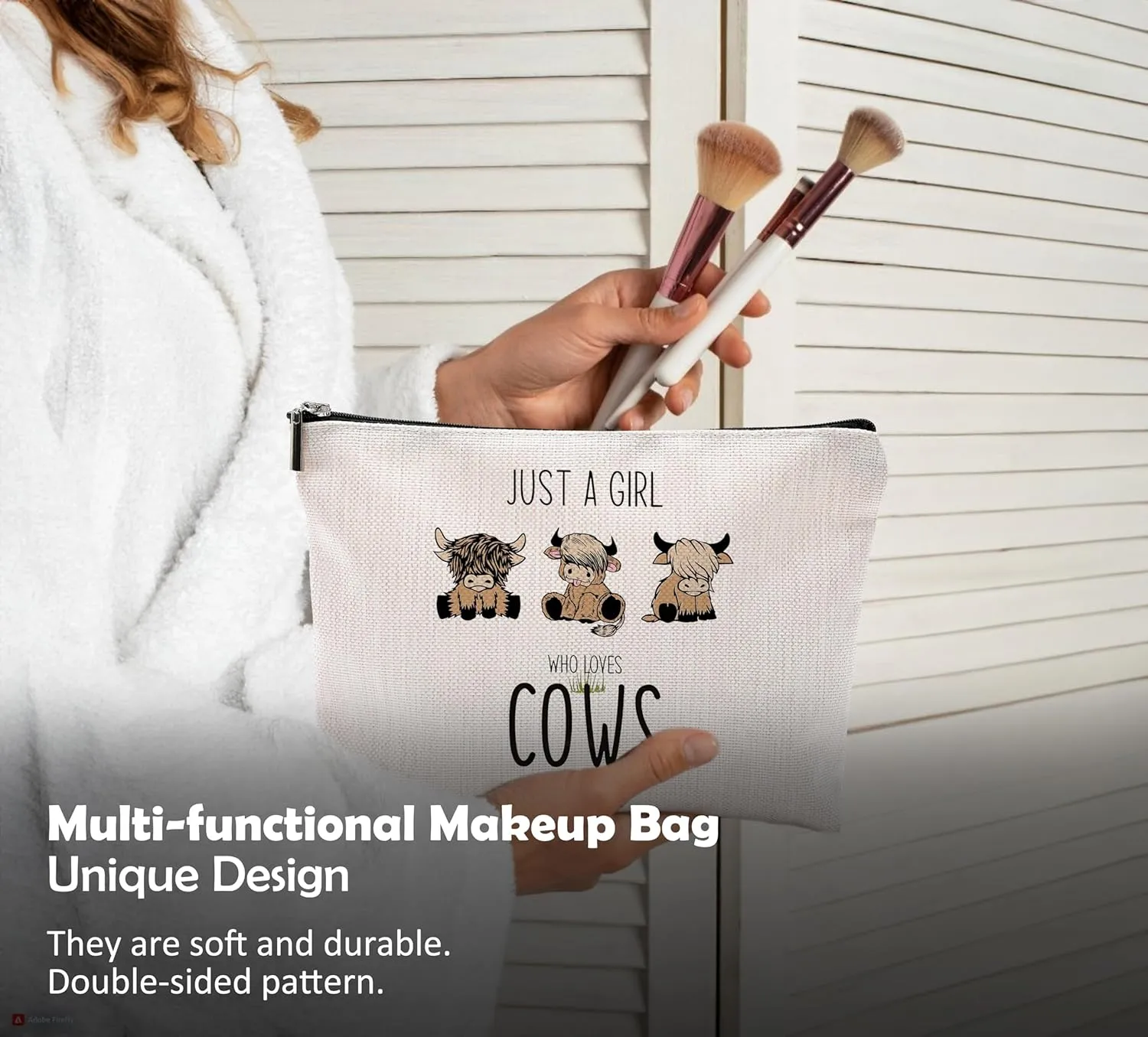 Western Cow Makeup Bag, Gifts for Women Who Love Cows, Cosmetic Bags With Zipper