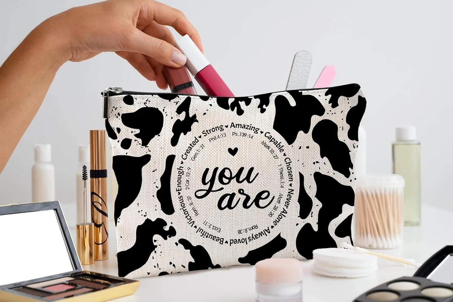 Western Cow Print Makeup Bag - Christian Inspirational Gifts Cosmetic Bags With Zipper