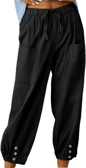 Women Harem Pants Casual Loose High Waist Pocket Trousers Female Vintage Wide Leg Trousers
