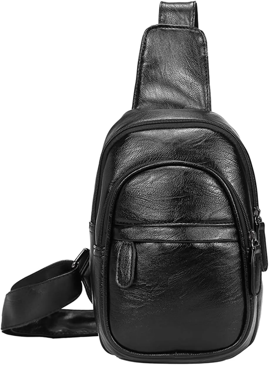 Women Men Vegan Leather Sling Bag Crossbody Bag Travel Pocket Portable Hiking Backpack