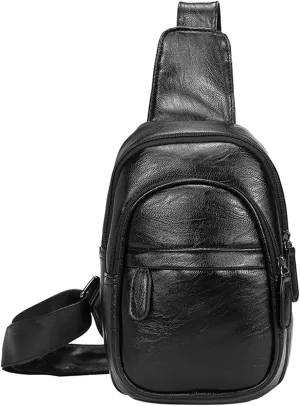 Women Men Vegan Leather Sling Bag Crossbody Bag Travel Pocket Portable Hiking Backpack