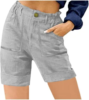 Women's Bermuda Shorts with Pockets 2025 Summer Casual Elastic Waist Lounge Short Pants High Waisted Dressy Shorts
