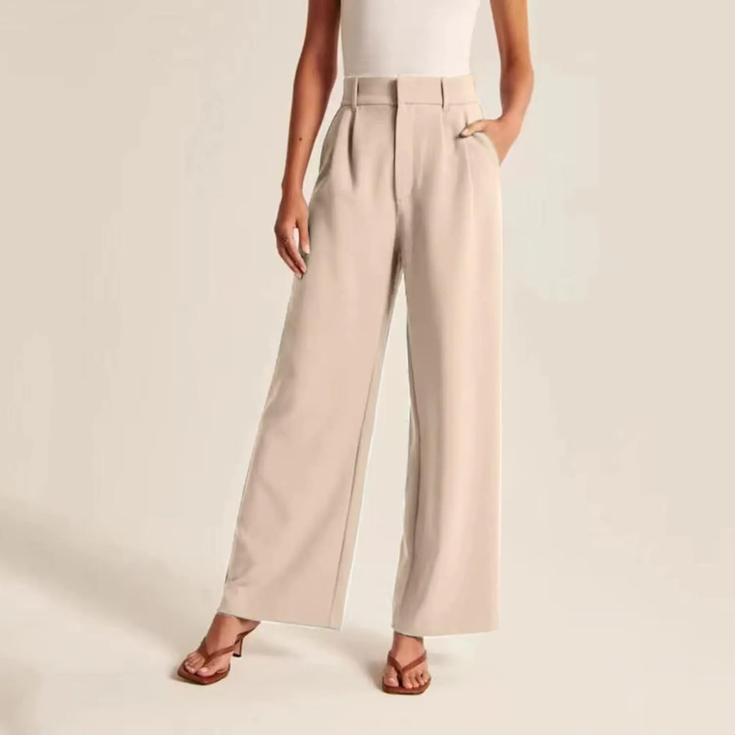 Women's Cotton Linen Summer Fashion Pants Elastic Waist Long Lounge Slim Fit Trouser Trendy