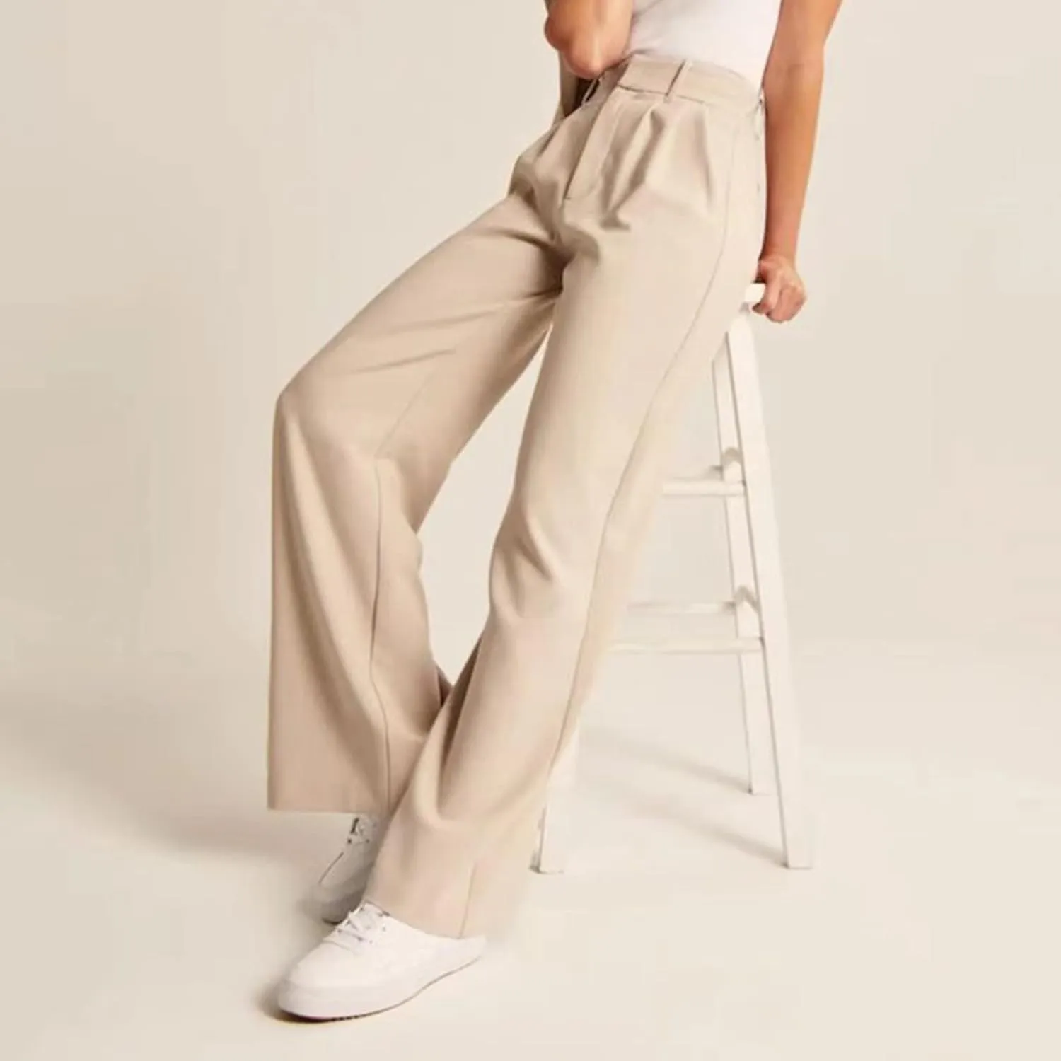 Women's Cotton Linen Summer Fashion Pants Elastic Waist Long Lounge Slim Fit Trouser Trendy